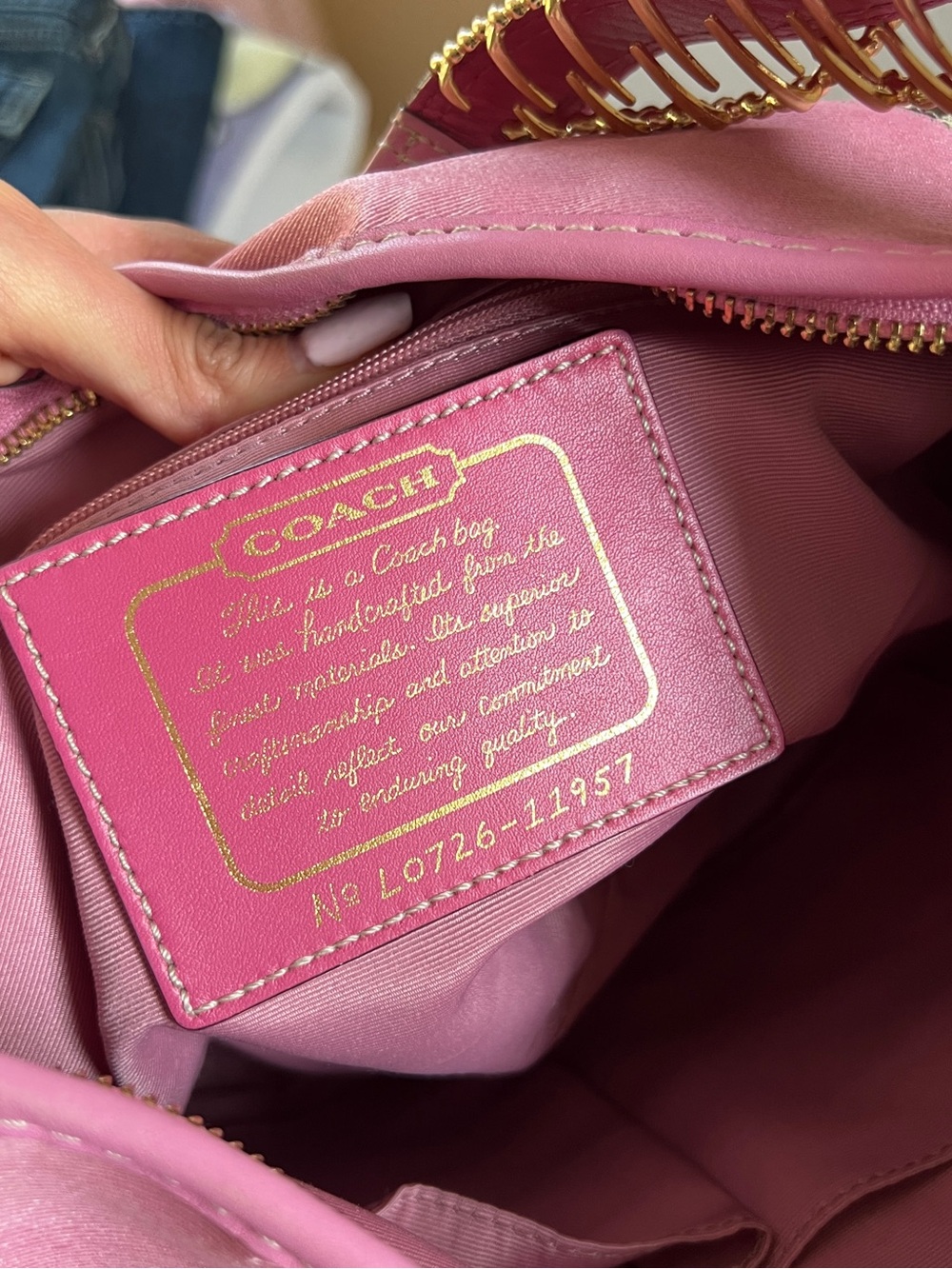 Coach Hobo Bag Medium Pink Khaki Signature Monogram Satin Leather 11957 - Picture 7 of 16